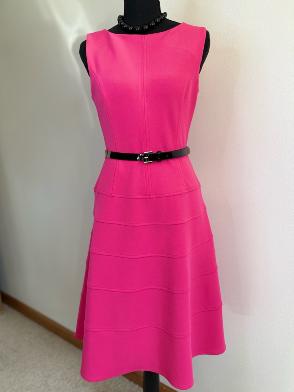 Tommy Hilfiger Pink Fit Flare Dress Womens Size 4 Sleeveless Belted Barbiecore